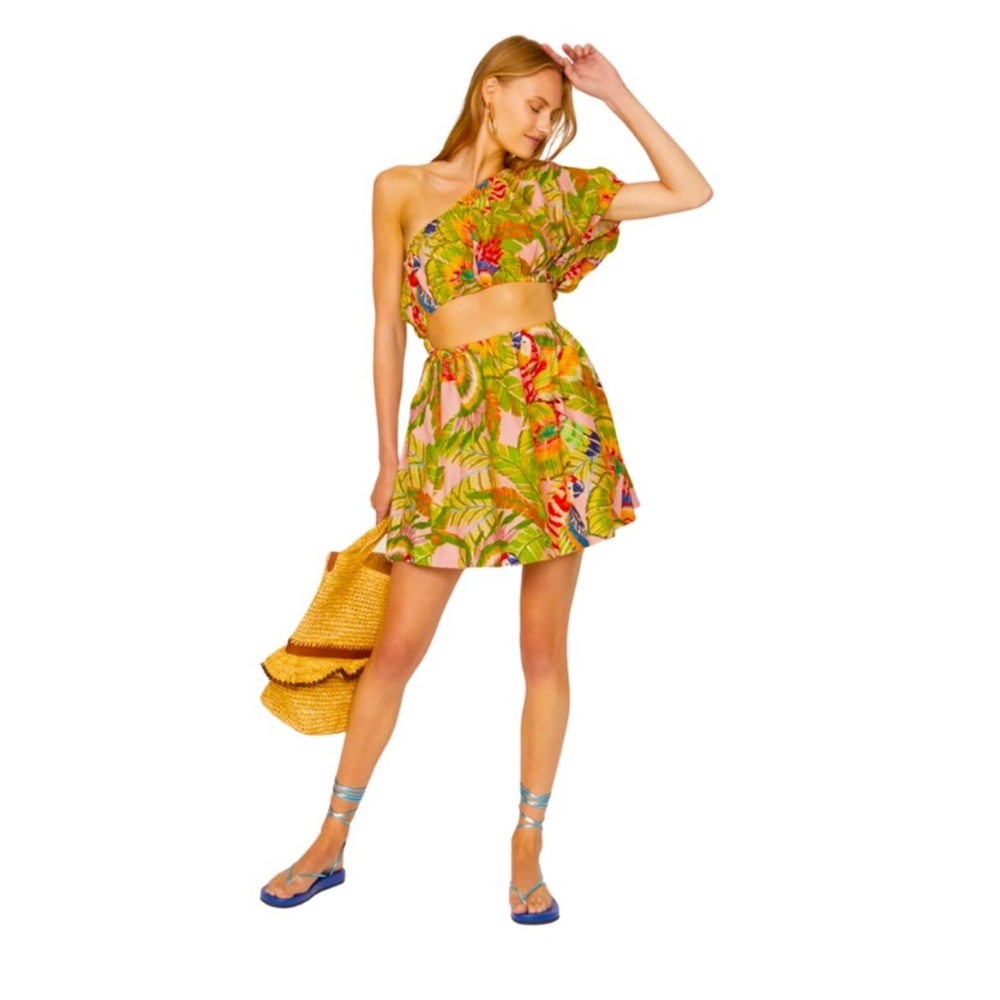 Farm Rio Macaw Leaves Mini Dress